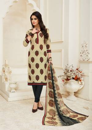Simple Dress Material Is Here For Your Casual Wear In Cream Colored Top Paired With Black Colored Bottom And Cream and Black Dupatta. Its Top And Bottom Are Fabricated On Cotton Paired With Chiffon Dupatta. Buy Now.