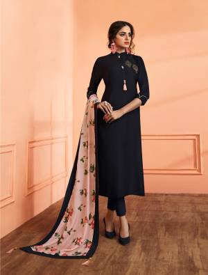 For A Bold And Beautiful Look, Grab This Lovely Designer Readymade Straight Suit In Black Colored Top And Bottom Paired With Baby Pink Colored Dupatta. Its Top Is Fabricated On Muslin Silk Paired With Santoon Bottom And Muslin Silk Dupatta. 