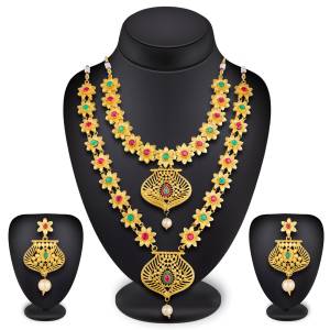 Grab This Beautiful Heavy Necklace Set For The Uppcoming Wedding Season. This Set Has Two Beautiful Necklaces So That You Can Wear As Per Occasion, Also You Can Wear Them Both Togather. 