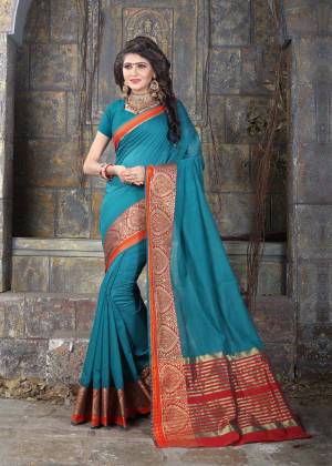 Drape this Turquoise Blue coloured saree from Viva N Diva and look pretty like never before. This beautiful saree features a classy weaving border, which makes it a smart pick for casual occasions. Made from khadi silk, this 5.5 m saree is light in weight and easy to carry all day long. It comes with a 0.80 m blouse piece.