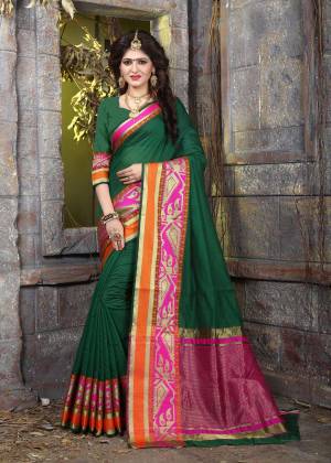 Drape this Dark green & pink coloured saree from Viva N Diva and look pretty like never before. This beautiful saree features a classy weaving border, which makes it a smart pick for casual occasions. Made from khadi silk, this 5.5 m saree is light in weight and easy to carry all day long. It comes with a 0.80 m blouse piece.