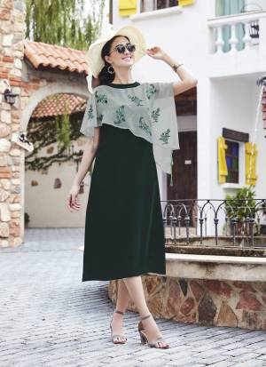 Grab This Designer Readymade Cape Patterned Kurti In Pine Green Color, This Kurti Is Fabricated On Georgette Beautified With Thread Work Over The Cape. Buy Now.