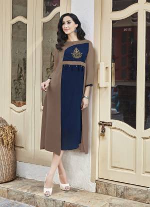 Enhance Your Personaltiy Wearing This Designer Readymade Kurti In Light Brown And Navy Blue Color Fabricated On Georgette. This Kurti IS Soft Towards Skin And Easy To Carry All Day Long.