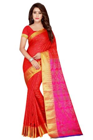 Adorn The Angelic Look Wearing This Lovely Saree In Red Color Paired With Red Colored Blouse. This Saree And Blouse Are Fabricated On Banarasi Art Silk Beautified With Weave. It Is Easy To Drape And Carry All Day Long.