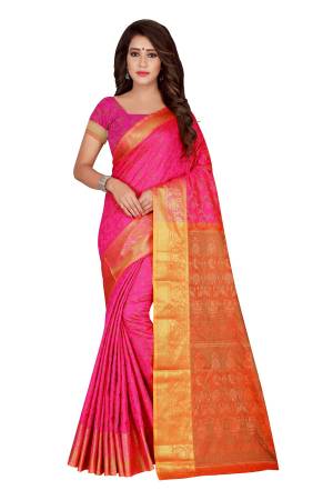 Bright And Visually Appealing Color Is Here With This Pretty Saree In Fuschia Pink Color Paired With Fuschia Pink Colored Blouse. This Saree And Blouse are Fabricated On Banarasi Art Silk. 
