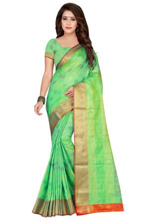 Pretty Elegant Looking Light Green Colored Silk Saree Is Here Paired With Light Green Colored Blouse. This Saree And Blouse are fabricated On Banarasi Art Silk Beautified With Weave. Buy This Saree Now.