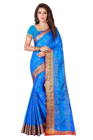 Bright And Visually Appealing Color Is Here With This Pretty Saree In Royal Blue Color Paired With Royal Blue Colored Blouse. This Saree And Blouse are Fabricated On Banarasi Art Silk. 