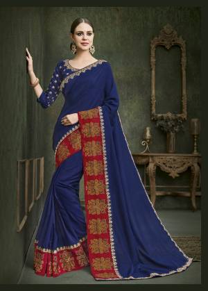 Grab This Beautiful Designer Saree In Navy Blue Color Paired with Navy Blue Colored Blouse. This Saree Is Fabricated On Soft Silk Paired With Art Silk Fabricated Blouse. It Has Attractive Lace Border With Jari Embroidery Over The The Blouse With Stone Work. Buy Now.