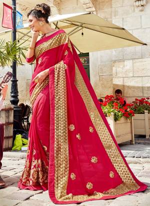 Look Pretty Wearing This Designer Saree In Dark Pink Color Paired With Beige Colored Blouse. It Is Georgette Based Fabric Paired With Art Silk Fabricated Blouse. Buy This Designer Saree Now.