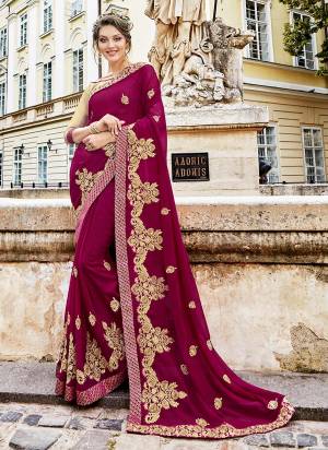 New And Attractive Pink Shade Is Here With This Designer Saree In Magenta Pink Color Paired With Beige Colored Blouse. This Saree Is Fabricated On Georgette Paired With Art Silk Fabricated Blouse. Buy This Pretty Saree Now.