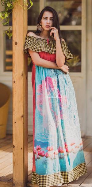 OFF SHOULDER CHEX LONG MAXI DRESS WITH SNOWFLEX DIGITAL PRINT
ADDED WITH CHEX PANEL