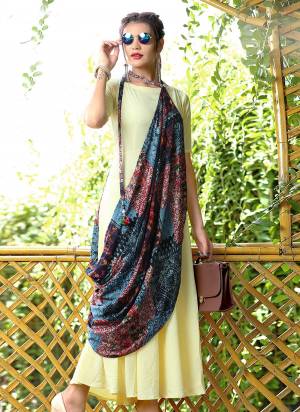 Look Pretty Wearing this Designer Readymade Kurti In Light Yellow Color Paired With Multi Colored Dupatta. Its Kurti Is Fabricated On Fancy Fabric  Paired with Printed Rayon Dupatta. Buy This Kurti Now.