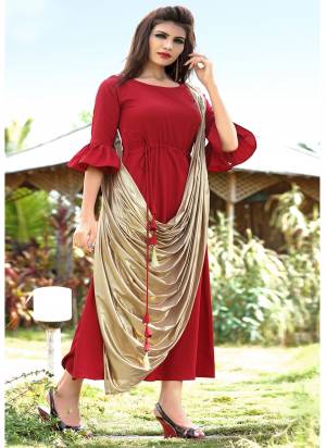 Adorn The Pretty Angelic Look Wearing This Designer Readymade Kurti In Red Color Paired With Golden Colored Dupatta. Its Kurti Is based On Fancy Fabric With Lycra Fabricated Dupatta. Buy Now.