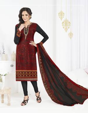 For A Bold And Beautiful Look, Grab This Dress Material In Red And Black Colored Top Paired With Black Colored Bottom And Red Black Dupatta. Its top And Bottom Are Fabricated On Crepe Paired With Chiffon Dupatta. Buy Now.