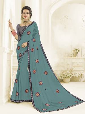Flaunt a new ethnic look wearing this blue color bright georgette saree. Ideal for party, festive & social gatherings. this gorgeous saree featuring a beautiful mix of designs. Its attractive color and designer heavy embroidered design, Flower patch design, stone design, beautiful floral design work over the attire & contrast hemline adds to the look. Comes along with a contrast unstitched blouse.