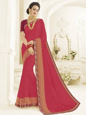 presenting  this red color silk fabrics saree. Ideal for party, festive & social gatherings. this gorgeous saree featuring a beautiful mix of designs. Its attractive color and designer heavy embroidered design, Flower patch design, stone design, beautiful floral design work over the attire & contrast hemline adds to the look. Comes along with a contrast unstitched blouse.