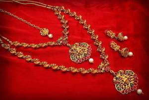 Grab This Pretty Heavy Necklace Set To Pair Up With Your Ethnic Attire. This Set Comes With Two Necklaces Which Can Be Used Sperately As Per The Occasion. It Is Beautified With Stone Work Making It More Attractive. Buy This Lovely Double Necklace Set Now.