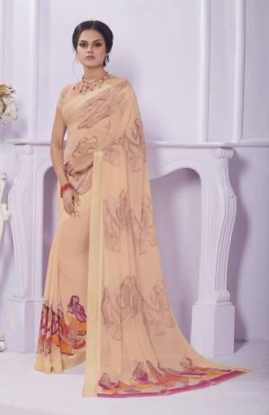 A Must Have Light Shade In Every Womens Wardrobe Is Here With this Saree In Light Peach Color Paired With Light Peach Colored Blouse. This Saree Is Fabricated On Georgette Paired with Georgette  Fabricated Blouse. Buy This Light Weight Saree Now.