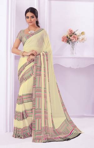 Simple And Elegant Looking Printed Saree Is Here In Off-White Color Paired With Multi colored Blouse. This Georgette Based Saree Ensures Superb Comfort And Also It Is Light In Weight Paired With Crepe Fabricated Blouse. 