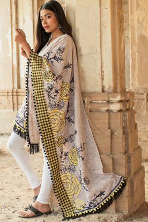 Elegant Looking Designer Dupatta Is Here In Grey Color Fabricated On Khadi Cotton Beautified With Thread Work And Pom Pom Lace Border.
