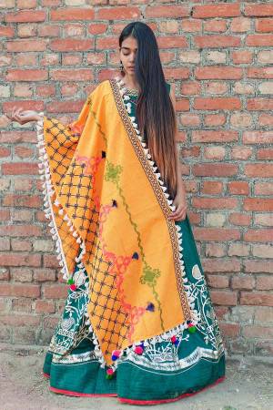 Bright Colors Always Gives A Fresh And Attractive Look, So Grab This Beautiful Dupatta In Yellow Color Fabricated On Khadi Cotton Beautified With Multi Colored Thread Work. Buy This Pretty Dupatta Now.