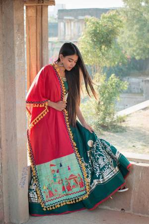 Add This Glam To Your Simple Attire, Pairing It Up With This Dark Pink And Aqua Blue Color Fabricated On Khadi Cotton Beautified With Thread Work And Pom Pom Lace Boder. Buy This Dupatta Now.
