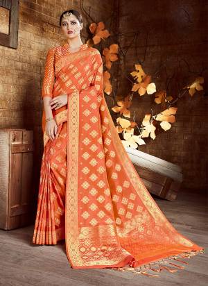 New Shade In Orange Is Here With This Silk Saree In Rust Orange Color Paired With Rust Orange Colored Blouse. This Saree And Blouse are Fabricated On Cora Art Silk Beautified With Weave. It Is Easy To Drape And Carry all Day Long.