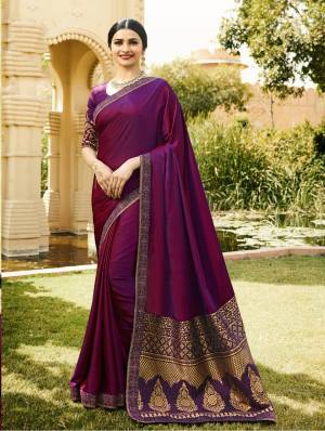 Shine Bright Wearing This Designer Saree In Dark Purple Color Paired With Dark Purple Colored Blouse. This Saree Is Fabricated On Georgette And Jacquard Paired With Art Silk and Jacquard Fabricated Blouse. Its Attractive Color And Light Embroidery Will Give You A Look Like Never Before.