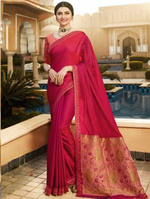 Bright And Visually Appealing Color Is Here With this Designer Saree In Dark Pink Color Paired With Peach And Pink Colored Blouse. This Saree Is Fabricated On Georgette Based Fabric With Art Silk Blouse. This Pretty Saree Is Easy To Drape And Carry All Day Long.