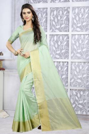 This Season Is About Subtle Shades And Pastel Play, So Grab This Beautiful And Very Pretty Saree In Pastel Green Color Paired With Same Blouse. It Is Poly Cotton Based Fabric Which Is Light Weight And Durable.
