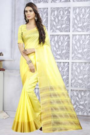 Celebate This Festive Season With Ease And Comfort Wearing This Attractive Yellow Colored Saree Paired With Yellow Colored Blouse. This Saree And Blouse Are Poly Cotton Based Fabric, Pair This Up With Attractive Accessories For A Glam Festive Look.