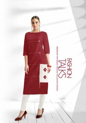 Enhance Your Beauty Wearing This Designer Readymade Kurti In Maroon Fabricated On Cotton Slub, Its Fabric Ensures Superb Comfort All Day Long. Buy Now.