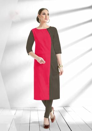 Shine Bright Wearing This Designer Readymade Kurti In Dark Pink And Grey Color Fabricated On Cotton Slub Beautified with Elegant Button Pattern. It Is Available In All Regular Sizes. Buy Now.
