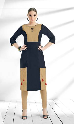 Enhance Your Personality Wearing This Designer Readymade Kurti In Navy Blue Color Fabricated On Cotton Slub Beautified with Buttons. It Is Light Weight And easy To Carry All Day Long.
