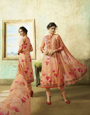 Orange Color Induces Perfect Summery Appeal To Any Outfit, So Grab This Designer Semi-Stitched Straight Suit In Orange Color Paired With Orange Colored Bottom And Dupatta. Its Top And Bottom Are Fabricated On Cambric Cotton Paired With Chiffon Dupatta. Get This Tailored As Per Your Desired Fit And Comfort. Buy Now.