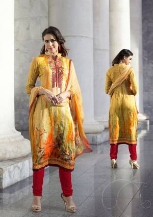 Get Ready For The Upcoming Festive Season With Beauty And Comfort Wearing This Straight Suit In Yellow Colored Top And Dupatta Paired With Contrasting Red Colored Bottom .Its Top Is Fabricated On Cotton Satin Paired With Santoon Bottom And Chiffon Dupatta. It Is Beautified With Prints And Thread Work. Buy Now.