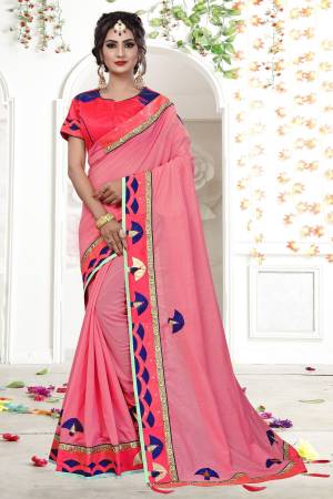 Look Pretty At Your Parties And Festives Wearing This Lovely Designer Saree In Pink Color Paired With Dark Pink Colored Blouse. This Saree Is Fancy Georgette Based Fabric Paired With Art Silk Fabricated Blouse. It Is Easy To Drape And Carry Throughout The Gala.