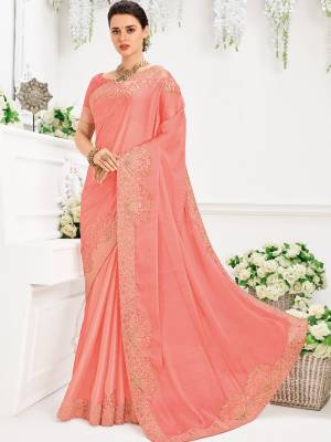 All the Fashionable women will surely like to step out in style wearing this peach color georgette saree. this gorgeous saree featuring a beautiful mix of designs. look gorgeous at an upcoming any occasion wearing the saree. Its attractive color and designer heavy embroidered design, Flower patch design, moti design, beautiful floral design work over the attire & contrast hemline adds to the look. Comes along with a contrast unstitched blouse.
