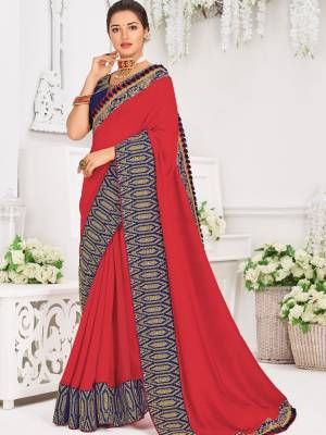 Gorgeously mesmerizing is what you will look at the next wedding gala wearing this beautiful red color Georgette fabrics saree. Ideal for party, festive & social gatherings. this gorgeous saree featuring a beautiful mix of designs. Its attractive color and designer heavy embroidered design, Flower patch design, moti design, beautiful floral design work over the attire & contrast hemline adds to the look. Comes along with a contrast unstitched blouse.