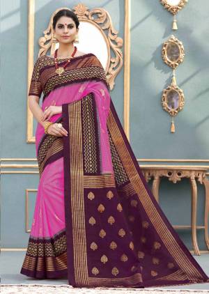 Bright And Visually Appealing Color Is Here With this Silk Based Saree In Fuschia Pink Colore paired With Wine Colored Blouse. This Saree Gives A Rich Look To Your Personality.