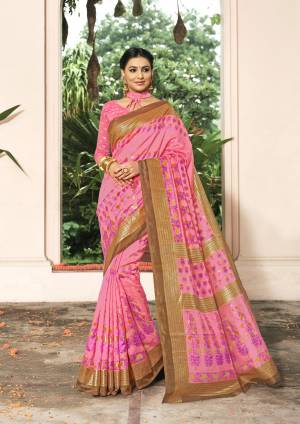 Look Pretty Wearing This Silk Saree In Pink Color Paired With Pink Colored Blouse. This Saree And Blouse Are Fabricated On Art Silk Foil Prints. 