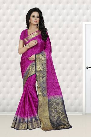 Bright And Visually Appealing Color Is Here With This Saree In Dark Pink Color Paired With Dark Pink Colored Blouse. This Saree And Blouse are Fabricated On Banarasi Art Silk Beautified With Weave All Over. It Is Easy To Drape And Carry All Day Long.