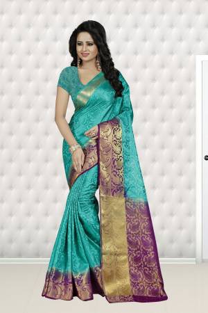 Look Pretty In This Silk Based Saree In Turquoise Blue Color Paired With Turquoise Blue Colored Blouse. This Saree And Blouse Are Fabricated On Banarasi Art Silk Beautified With Weave All Over. This Saree Is Light Weight And Easy To Carry All Day Long.