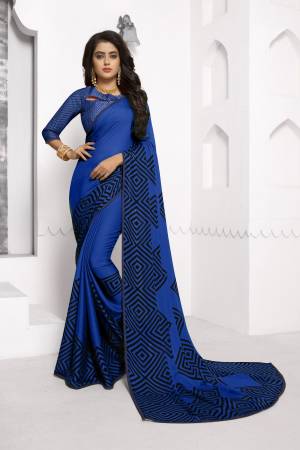 Bright And Visually Appealing Color Is Here With this Chiffon Based Saree In Royal Blue Color Beautified Simple Prints. Buy This Saree Now. 