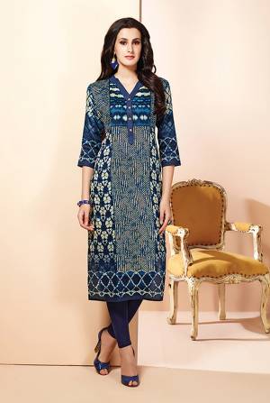 Enhance Your Personality Wearing This Readymade Kurti In Navy Blue Color Fabricated On Cotton. It Is Beautified With Prints All Over. Buy This Readymade Kurti Now.
