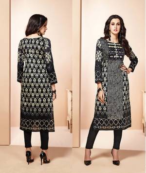 For A Bold And Beautiful Look, Grab This Readymade Kurti In Black Color Fabricated On Cotton Beautified With Prints All Over It. It Is Available In All Sizes And Its Fabrics Ensures Superb Comfort All Day Long.