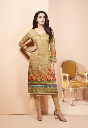 Add Some Casuals With This Readymade Kurti In Beige Color For Your Daily Wear, This Kurti Is Fabricated On Cotton Which Ensures Superb Comfort All Day Long. It Is Beautified With Prints And Available In All Regular Sizes. 