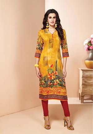 Here Is An Attractive And Pretty Looking Color That Suits Everyone, Grab This Readymade Yellow Colored Kurti Fabricated On Cotton Beautiifed With Prints. This Kurti Is Light Weight And Easy To Carry All Day Long.