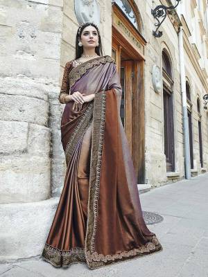 Shades Are Always In Which Gives An Attractive Designer Look, Grab This Designer Saree In Mauve And Brown Color Paired With Brown Colored Blouse. This Saree Is Silk Based Paired With Art Silk Fabricated Blouse. Also It Will Earn You Lots of Compliments From Onlookers.