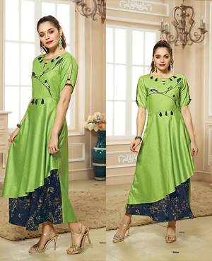 Here Is A Very Pretty Double Layered Readymade Kurti In Green Color Fabricated On Cotton Beautified With Prints And Thread Work, This Kurti Ensures Superb Comfort all Day Long. Buy Now.